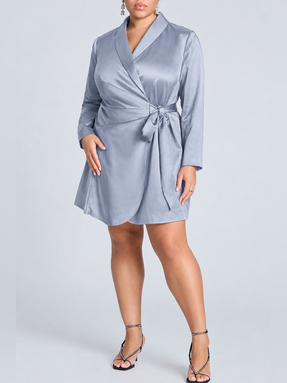 Eloquii Long Sleeve Satin Wrap Dress